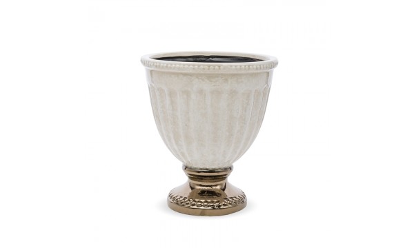Vazonėlis ant kojelės kreminės/auksinės spalvos keramik. 23,5x21x21 cm 